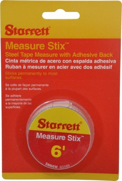 Starrett - 6 Ft. Long x 3/4 Inch Wide, 1/32 and 1/16 Inch Graduation, White, Steel Adhesive Tape Measure - Exact Tooling