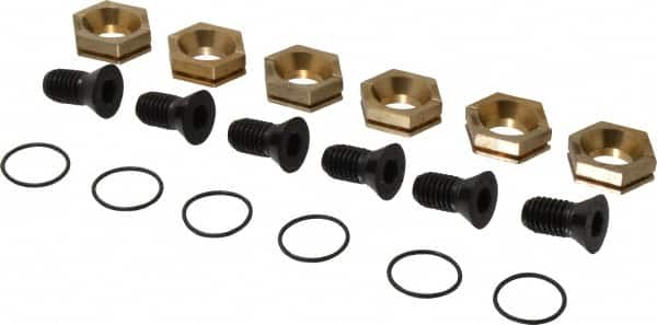 Kurt - 1-1/8" Aluminum Bronze Hex, 1/2-13 Stud Thread, Symmetrical Hex Clamp - 3/8" Hex Height, 2,600 Lb Holding Force, Alloy Steel Stud, 1.25" Long Thread, 83 Ft/Lb Torque, 6 Clamps - Exact Tooling