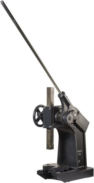 Dake - 2" Ram, 10" Throat Depth, 5 Ton Manual Arbor Press - 14-1/2" Max Work Height x 20" Max Work Width, Ratchet Leverage, 55:1 Leverage Ratio, 10" Base Width x 24" Base Depth - Exact Tooling