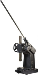 Dake - 2" Ram, 10" Throat Depth, 5 Ton Manual Arbor Press - 14-1/2" Max Work Height x 20" Max Work Width, Ratchet Leverage, 55:1 Leverage Ratio, 10" Base Width x 24" Base Depth - Exact Tooling