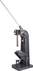 Dake - 2" Ram, 10" Throat Depth, 5 Ton Manual Arbor Press - 24-1/2" Max Work Height x 20" Max Work Width, Ratchet Leverage, 55:1 Leverage Ratio, 21-1/2" Base Width x 29" Base Depth - Exact Tooling