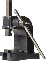 Dake - 1" Ram, 3-1/2" Throat Depth, 1 Ton Manual Arbor Press - 4-1/2" Max Work Height x 7" Max Work Width, Single Leverage, 25:1 Leverage Ratio, 4-1/4" Base Width x 9" Base Depth - Exact Tooling