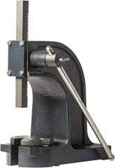 Dake - 1" Ram, 4-1/2" Throat Depth, 1-1/2 Ton Manual Arbor Press - 7-1/8" Max Work Height x 9" Max Work Width, Single Leverage, 32:1 Leverage Ratio, 6" Base Width x 14" Base Depth - Exact Tooling