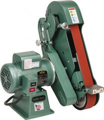 Burr King - 60 Inch Long x 2-1/2 Inch Wide Belt Grinder - 1-1/2 hp, 120/220 Volts, Vertical Belt, 800 to 8,000 Ft. per Min Belt Speed - Exact Tooling