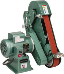 Burr King - 60 Inch Long x 2-1/2 Inch Wide Belt Grinder - 1-1/2 hp, 120/220 Volts, Vertical Belt, 8,000 Ft. per Min Belt Speed - Exact Tooling