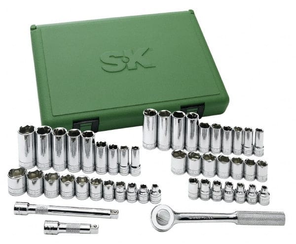 SK - 47 Piece 3/8" Drive Deep Well Socket Set - 6 Points, 1/4" to 7/8" (6mm to 19mm) Range, Inch/Metric Measurement Standard - Exact Tooling