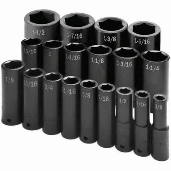 SK - 1/2" Drive Deep Impact Socket Set - 3/8 to 1-1/2", Inch Measurement Standard - Exact Tooling