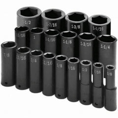 SK - 1/2" Drive Deep Impact Socket Set - 3/8 to 1-1/2", Inch Measurement Standard - Exact Tooling