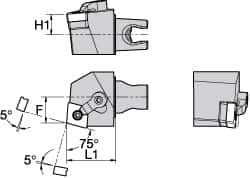 Kennametal - Right Hand Cut, Size KM25, CN.. Insert Compatiblity, External Modular Turning & Profiling Cutting Unit Head - 16mm Ctr to Cutting Edge, 30mm Head Length, Through Coolant, Series Kenloc - Exact Tooling