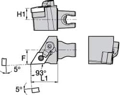 Kennametal - Right Hand Cut, Size KM25, DN.. Insert Compatiblity, External Modular Turning & Profiling Cutting Unit Head - 16mm Ctr to Cutting Edge, 30mm Head Length, Through Coolant, Series Kenloc - Exact Tooling