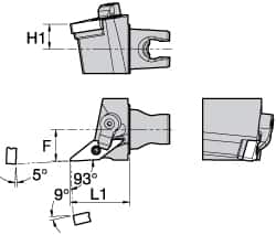 Kennametal - Left Hand Cut, Size KM25, VN.. Insert Compatiblity, External Modular Turning & Profiling Cutting Unit Head - 16mm Ctr to Cutting Edge, 30mm Head Length, Through Coolant, Series Kenloc - Exact Tooling
