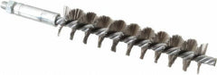 Schaefer Brush - 4" Brush Length, 7/8" Diam, Double Stem, Single Spiral Tube Brush - 6-1/4" Long, Stainless Steel, 1/4-28 Male Connection - Exact Tooling