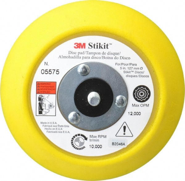 3M - 5" Diam Adhesive/PSA Disc Backing Pad - 3/4" Shank Diam, Medium Density, 10,000 RPM - Exact Tooling