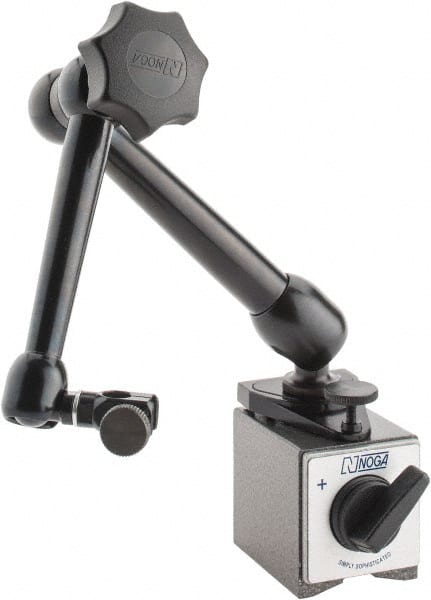 Noga - 175 Lb Magnetic Force, Fine Adjustment Indicator Positioner & Holder with Base - Articulated Arm, Rectangular Base, 55mm Base Height, 60mm Base Length, 50mm Base Width - Exact Tooling
