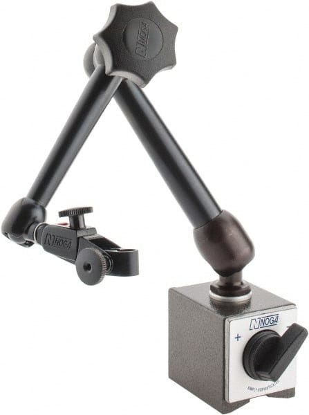 Noga - 175 Lb Magnetic Force, Fine Adjustment Indicator Positioner & Holder with Base - Articulated Arm, Rectangular Base, 55mm Base Height, 60mm Base Length, 50mm Base Width - Exact Tooling