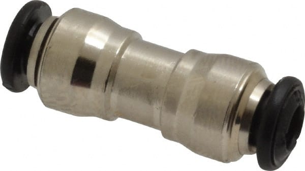 Alpha Technologies - 4mm Outside Diam, Nickel Plated Brass Push-to-Connect Tube Union - 250 Max psi, Tube to Tube Connection, Buna O-Ring - Exact Tooling