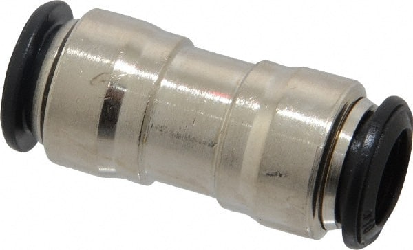Alpha Technologies - 10mm Outside Diam, Nickel Plated Brass Push-to-Connect Tube Union - 250 Max psi, Tube to Tube Connection, Buna O-Ring - Exact Tooling