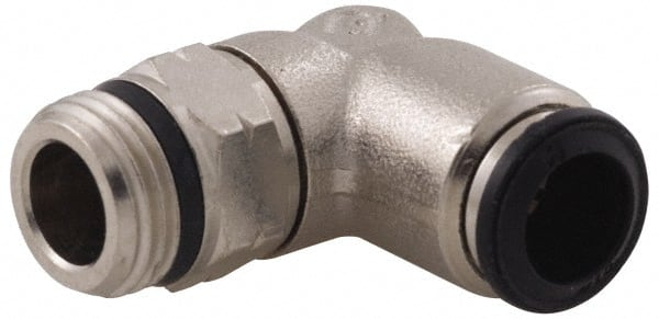 Alpha Technologies - 6mm Outside Diam, 1/8 Universal, Nickel Plated Brass Push-to-Connect Tube Male Swivel Elbow - 250 Max psi, Tube to Universal Thread Connection, Buna O-Ring - Exact Tooling