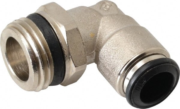 Alpha Technologies - 10mm Outside Diam, 1/2 Universal, Nickel Plated Brass Push-to-Connect Tube Male Swivel Elbow - 250 Max psi, Tube to Universal Thread Connection, Buna O-Ring - Exact Tooling