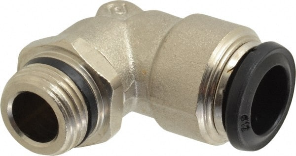Alpha Technologies - 12mm Outside Diam, 3/8 Universal, Nickel Plated Brass Push-to-Connect Tube Male Swivel Elbow - 250 Max psi, Tube to Universal Thread Connection, Buna O-Ring - Exact Tooling