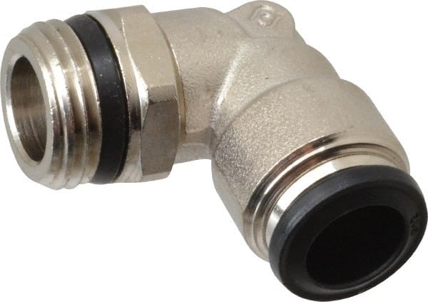 Alpha Technologies - 12mm Outside Diam, 1/2 Universal, Nickel Plated Brass Push-to-Connect Tube Male Swivel Elbow - 250 Max psi, Tube to Universal Thread Connection, Buna O-Ring - Exact Tooling