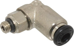 Alpha Technologies - 4mm Outside Diam, M5 Metric, Nickel Plated Brass Push-to-Connect Tube Male Swivel Elbow - 250 Max psi, Tube to Metric Thread Connection, Buna O-Ring - Exact Tooling