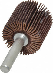 Merit Abrasives - 1" Diam x 1" Face Width, Fine Aluminum Oxide Coated Mounted Flap Wheel - 1/4" Shank Mount, 120 Grit, Cloth Backing, 30,000 Max RPM - Exact Tooling