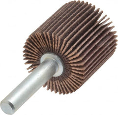 Merit Abrasives - 1" Diam x 1" Face Width, Very Fine Aluminum Oxide Coated Mounted Flap Wheel - 1/4" Shank Mount, 180 Grit, Cloth Backing, 30,000 Max RPM - Exact Tooling
