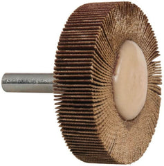 Merit Abrasives - 2" Diam x 1/2" Face Width, Very Fine Aluminum Oxide Coated Mounted Flap Wheel - 1/4" Shank Mount, 180 Grit, Cloth Backing, 25,000 Max RPM - Exact Tooling