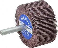 Merit Abrasives - 2" Diam x 1" Face Width, Medium Aluminum Oxide Coated Mounted Flap Wheel - 1/4" Shank Mount, 80 Grit, Cloth Backing, 25,000 Max RPM - Exact Tooling