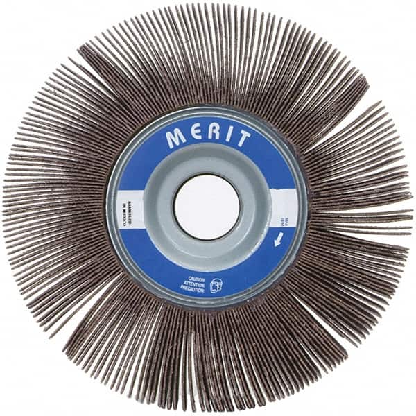 Merit Abrasives - 3-1/2" Diam, 120 Grit Ceramic Unmounted Flap Wheel - 5/8" Hole, 2" Wide, Coated, Fine Grade, 12,000 Max RPM , Cloth Backing - Exact Tooling