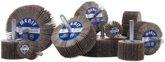 Merit Abrasives - 3" Diam x 1" Face Width, Medium Aluminum Oxide Coated Mounted Flap Wheel - 1/4" Shank Mount, 60 Grit, 20,000 Max RPM - Exact Tooling