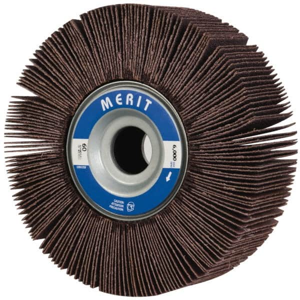 Merit Abrasives - 6" Diam, 60 Grit Aluminum Oxide Unmounted Flap Wheel - 1" Hole, 2" Wide, Coated, Medium Grade, 6,000 Max RPM , Cloth Backing - Exact Tooling