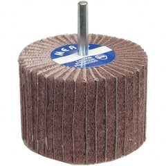 Merit Abrasives - 3" Diam x 2" Face Width, Very Fine Aluminum Oxide Nonwoven & Coated Mounted Flap Wheel - 1/4" Shank Mount, 180 Grit, Interleaf, X Weighted Cloth Backing, 12,000 Max RPM - Exact Tooling