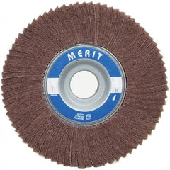 Merit Abrasives - 6" Diam, 120 Grit Ceramic Interleaf Flap Wheel - 1" Hole, 1" Wide, Coated, Fine Grade, 6,000 Max RPM , Cloth Backing - Exact Tooling