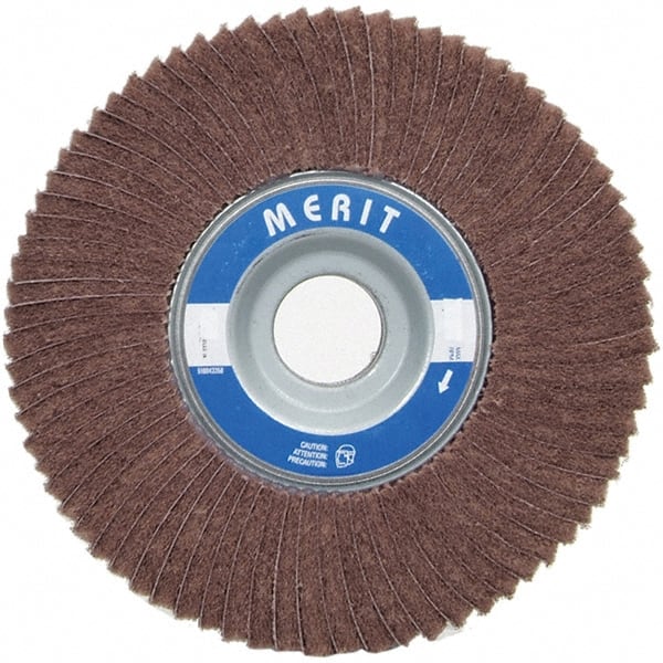 Merit Abrasives - 6" Diam, 180 Grit Ceramic Interleaf Flap Wheel - 1" Hole, 1" Wide, Coated, Very Fine Grade, 6,000 Max RPM , Cloth Backing - Exact Tooling