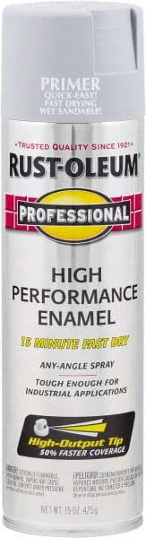 Rust-Oleum - 15 oz Gray Aerosol Primer - 14 Sq Ft/Gal, Direct to Metal, Quick Drying, Interior/Exterior - Exact Tooling