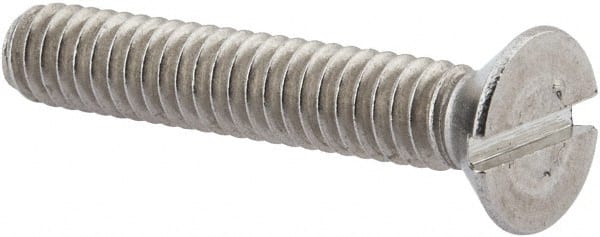 Value Collection - 1/4-20 UNC, 1-1/2" OAL Slotted Drive Machine Screw - Flat Head, Grade 316 Stainless Steel, Uncoated, Without Washer - Exact Tooling