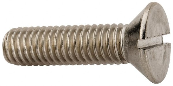 Value Collection - 3/8-16 UNC, 1-1/2" OAL Slotted Drive Machine Screw - Flat Head, Grade 316 Stainless Steel, Uncoated, Without Washer - Exact Tooling