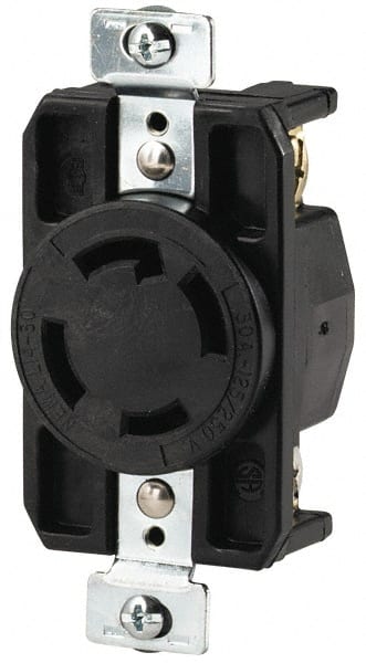Cooper Wiring Devices - 125/250 VAC, 30 Amp, L14-30R NEMA, Self Grounding Receptacle - 3 Poles, 4 Wire, Female End, Black - Exact Tooling
