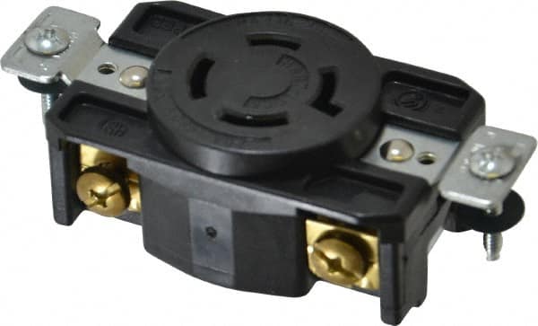 Cooper Wiring Devices - 480 VAC, 20 Amp, L16-20R NEMA, Self Grounding Receptacle - 3 Poles, 4 Wire, Female End, Black - Exact Tooling