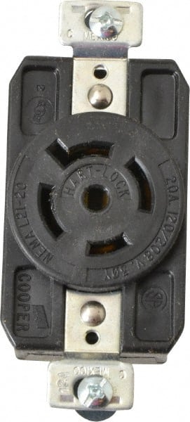 Cooper Wiring Devices - 120/208 VAC, 20 Amp, L21-20R NEMA, Self Grounding Receptacle - 4 Poles, 5 Wire, Female End, Black - Exact Tooling