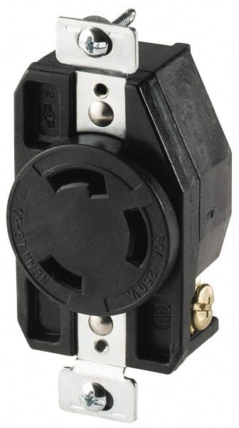Cooper Wiring Devices - 480 VAC, 30 Amp, L8-30R NEMA, Self Grounding Receptacle - 2 Poles, 3 Wire, Female End, Black - Exact Tooling
