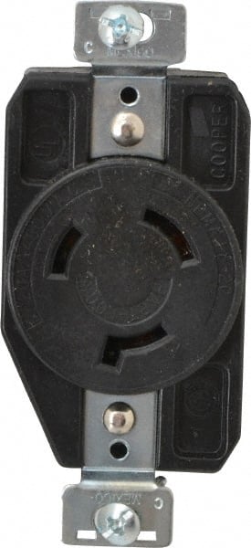 Cooper Wiring Devices - 480 VAC, 20 Amp, L8-20R NEMA, Self Grounding Receptacle - 2 Poles, 3 Wire, Female End, Black - Exact Tooling