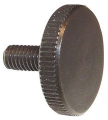 Morton Machine Works - M8x1.25 Knurled Shoulderless Grade C-1018 Steel Thumb Screw - 31mm OAL, 30mm Head Diam x 6mm Head Height, Black Oxide Finish - Exact Tooling