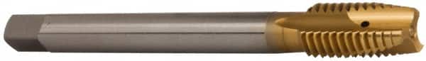 OSG - 1/2-13 UNC, 3 Flute, TiN Finish, Vanadium High Speed Steel Spiral Point Tap - Plug Chamfer, Right Hand Thread, 110mm OAL, 1-21/32" Thread Length, 0.367" Shank Diam, 2B Class of Fit - Exact Tooling