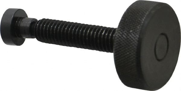 Gibraltar - 3/8-16 Knurled Shoulderless Swivel Pad Tip Grade C-12L14 Steel Thumb Screw - 2.55" OAL, 1-1/4" Head Diam x 7/16" Head Height, Black Oxide Finish - Exact Tooling