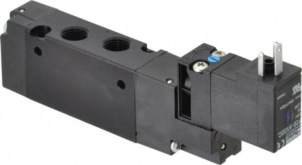 Parker - 1/8", 4-Way Body Ported Stacking Solenoid Valve - 24 VDC, 0.75 CV Rate, Air Return, 2.14" High x 4.67" Long - Exact Tooling