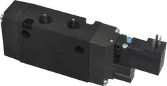 Parker - 1/4", 4-Way Body Ported Stacking Solenoid Valve - 120 VAC, 1.4 CV Rate, Air Return, 2.4" High x 5.78" Long - Exact Tooling