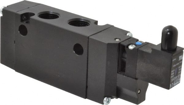 Parker - 3/8", 4-Way Body Ported Stacking Solenoid Valve - 120 VAC, 1.4 CV Rate, Air Return, 2.4" High x 5.78" Long - Exact Tooling